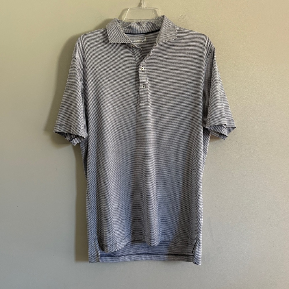 Johnnie-O Lyndon Polo Shirt Men M Grey Stripe Stretch Birdie Performance Golf